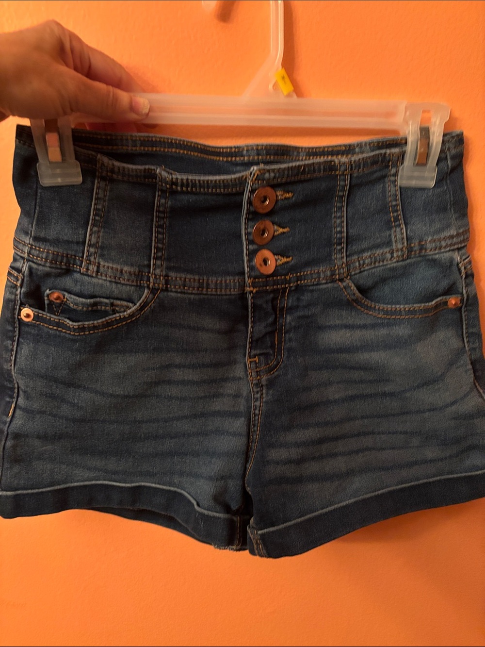 No Boundaries High-Waist Dark Blue Denim Shorts with Triple Button